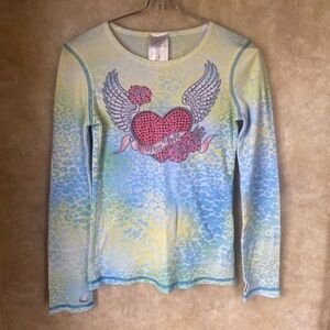 90s Y2K Beautees Multicolor Animal Print Bedazzeled Long Sleeve Top Graphic